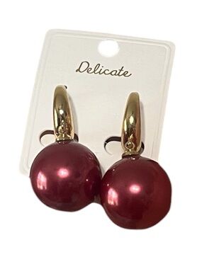 Burgundy Pearl Drop Earrings | Gold Tone Dangle